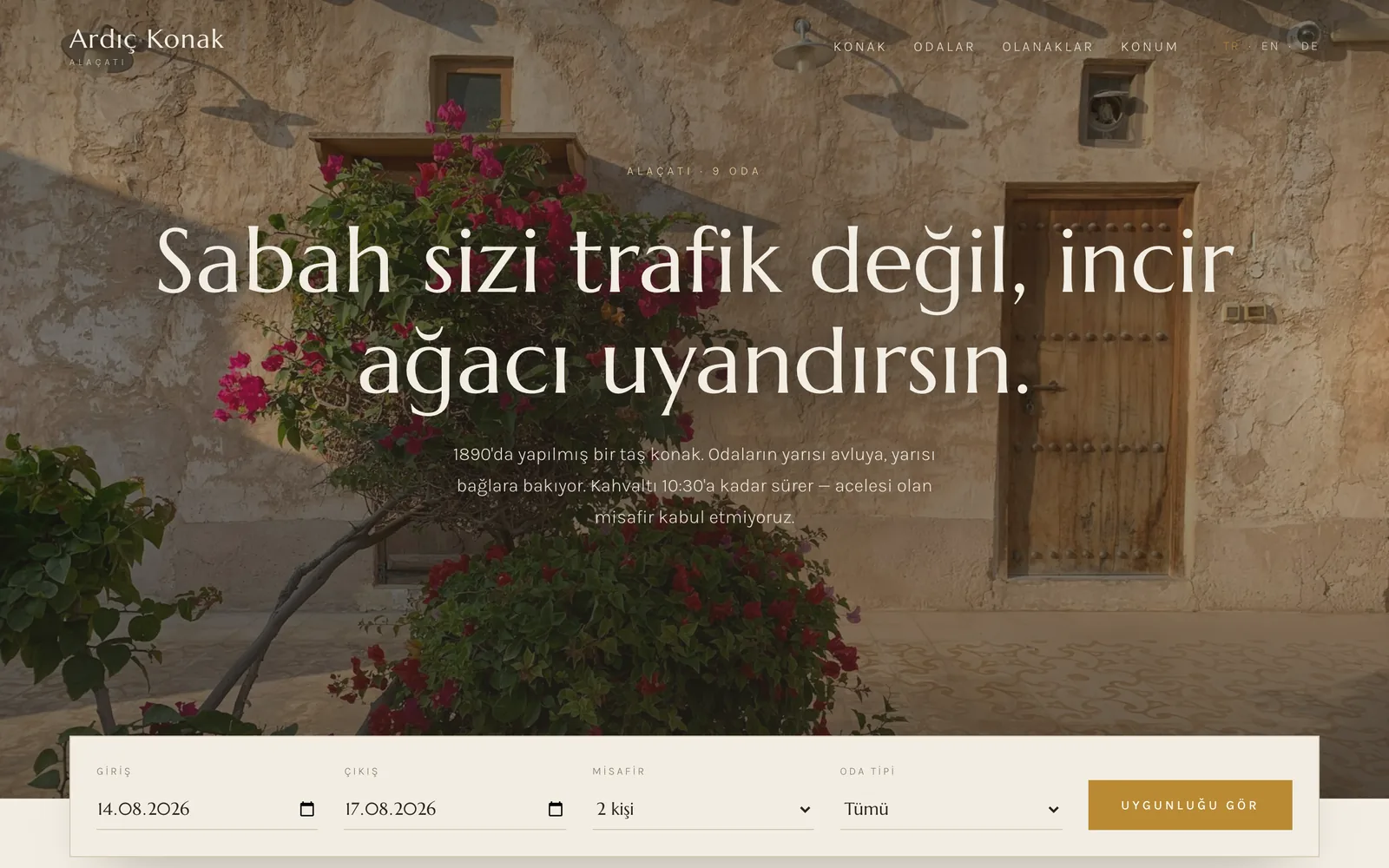 Ardıç Konak boutique hotel website homepage
