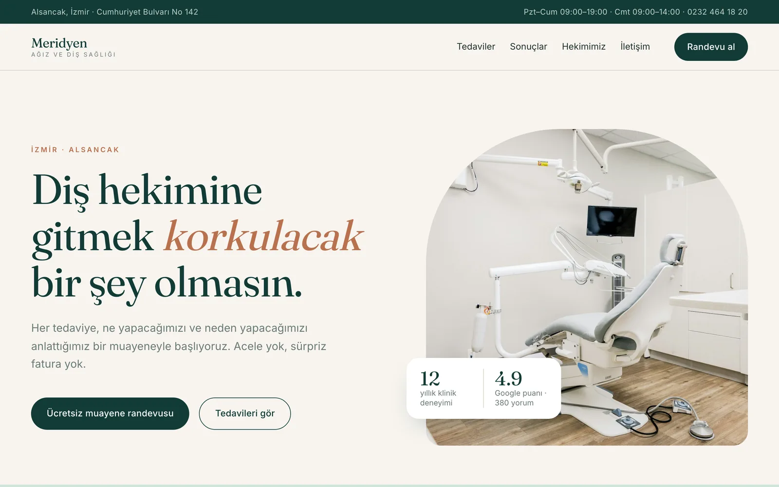 Meridyen dental clinic website homepage