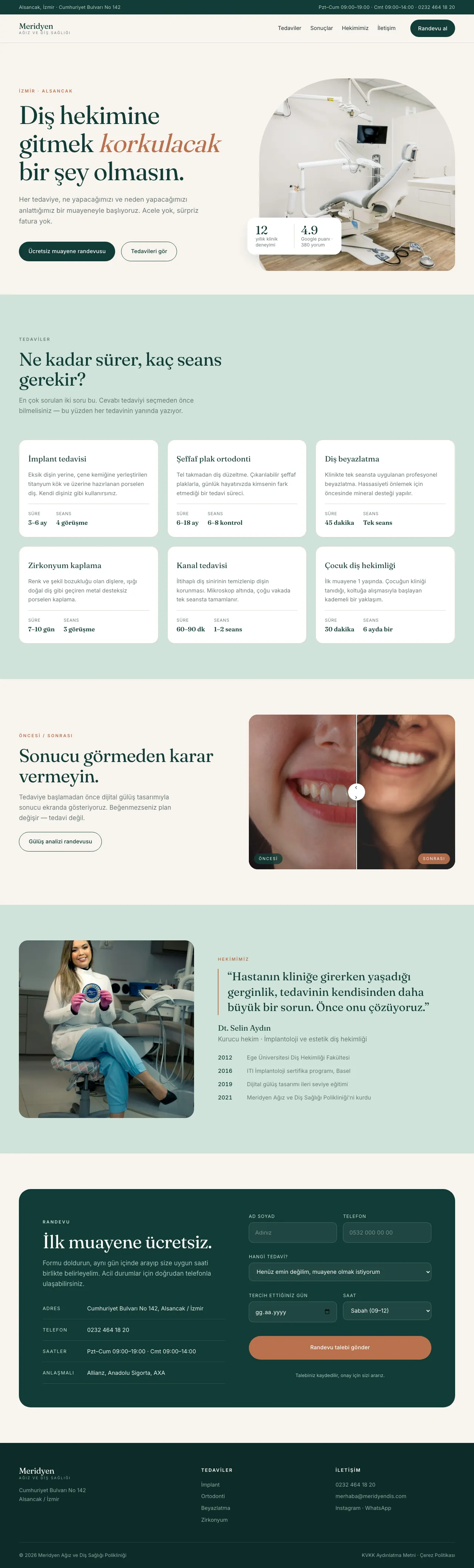 Full-page view of the Meridyen Dental site