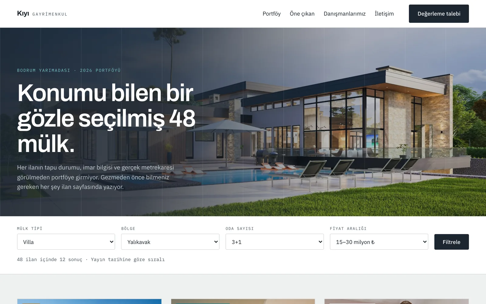 Kıyı real estate website homepage