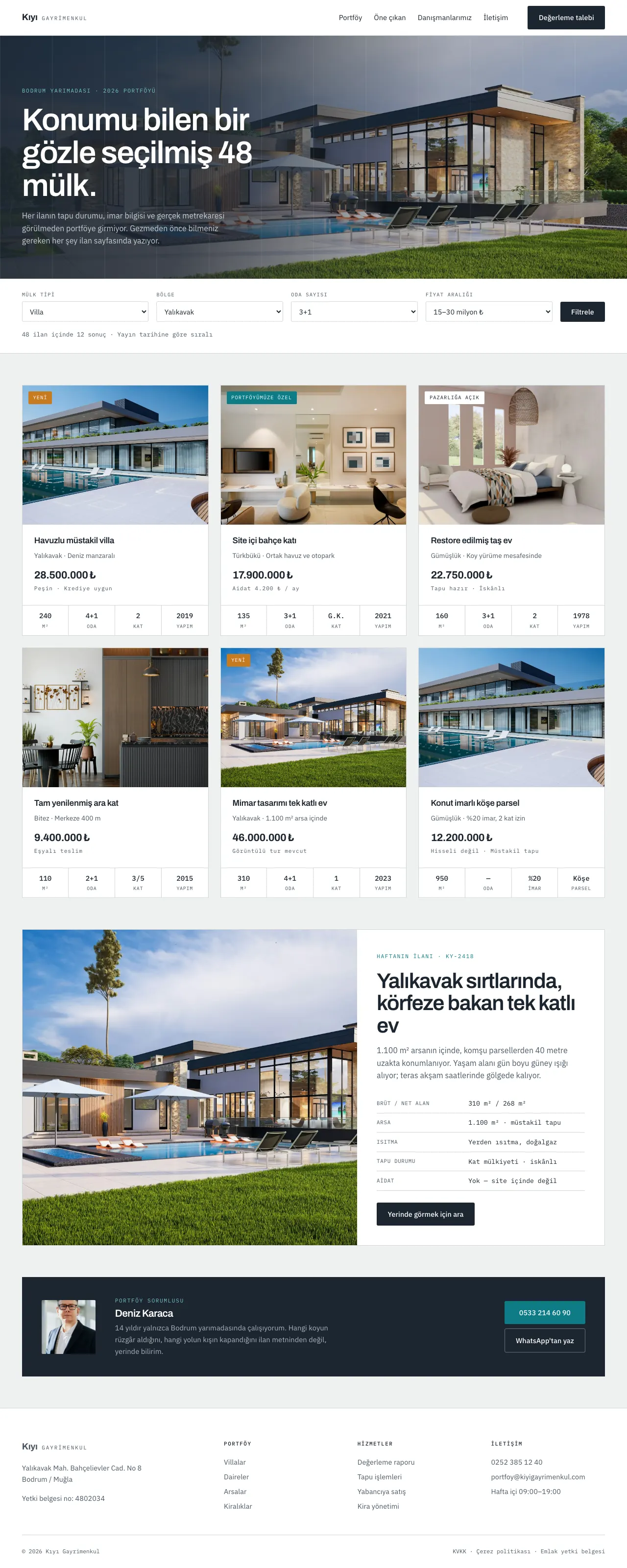 Full-page view of the Kıyı Real Estate site