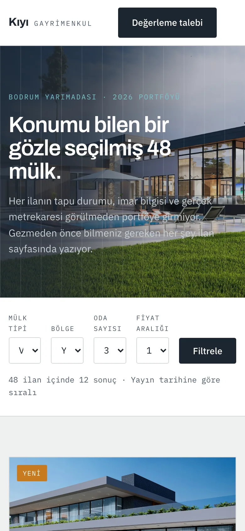 Kıyı Real Estate site on mobile