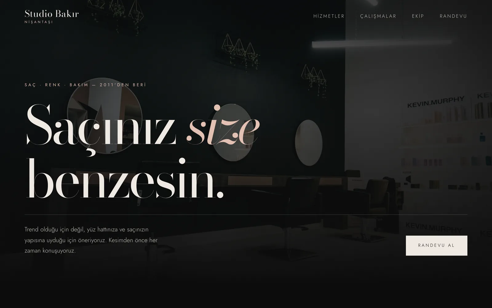 Studio Bakır hair salon website homepage
